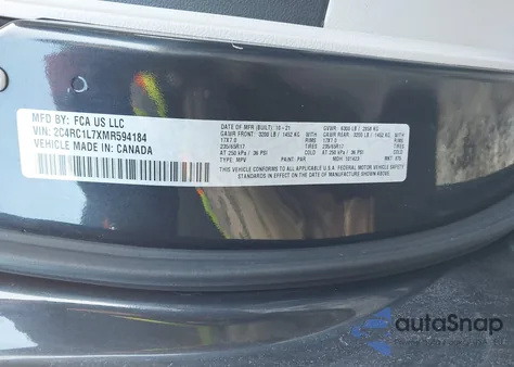 2021 Chrysler Pacifica Hybrid Touring L z USA, uszkodzony, nr VIN 2C4RC1L7XMR594184